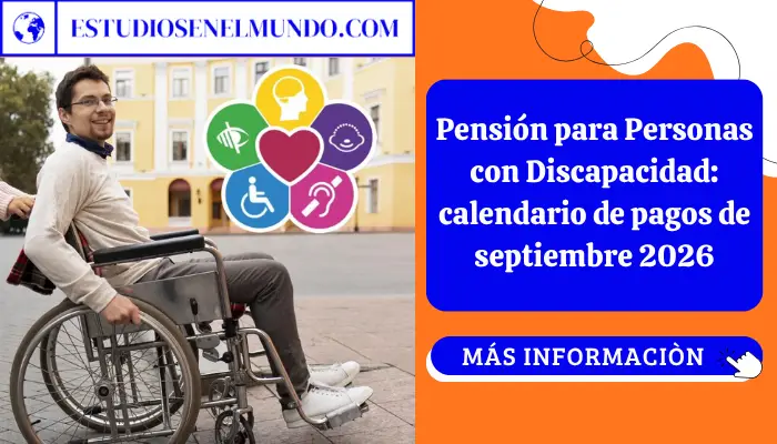 Persona con discapacidad y su acompañante consultando el pago de la Pensión Bienestar de septiembre 2026.
